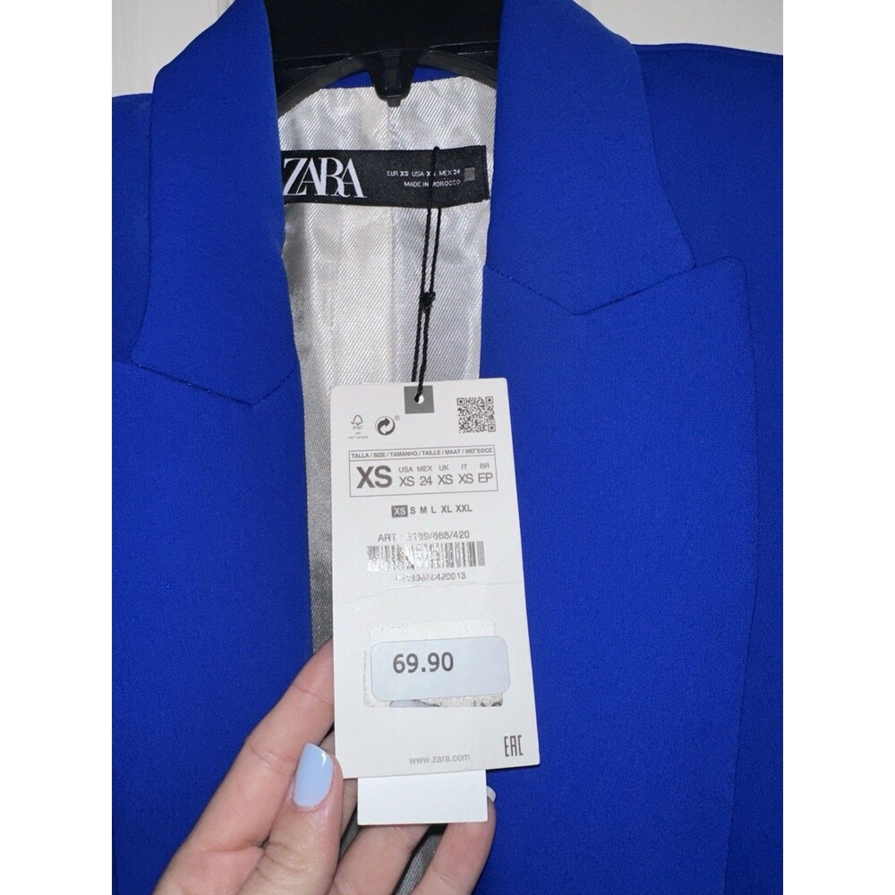 Zara Women's Blue Notch Lapel Long Sleeve Single-Breasted Blazer Jacket XS - Picture 2 of 3